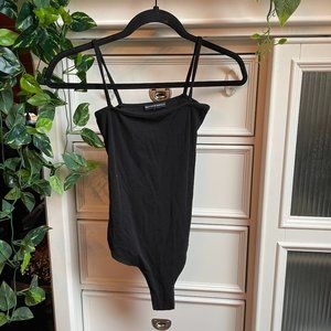 Brandy Melville Black Ribbed Square Neck Bodysuit